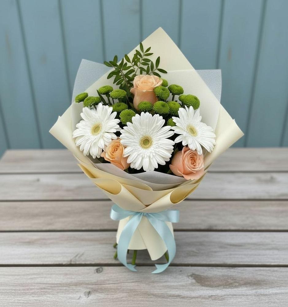 Букет цветов из: Герберы, Розы и Хризантемы в Подольске