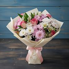 Букет цветов из:  Хризантемы, Альстромерии и Розы в Подольске