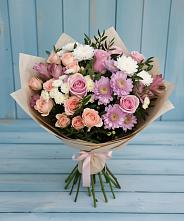Букет цветов из:  Хризантемы, Розы и Альстромерии в Подольске